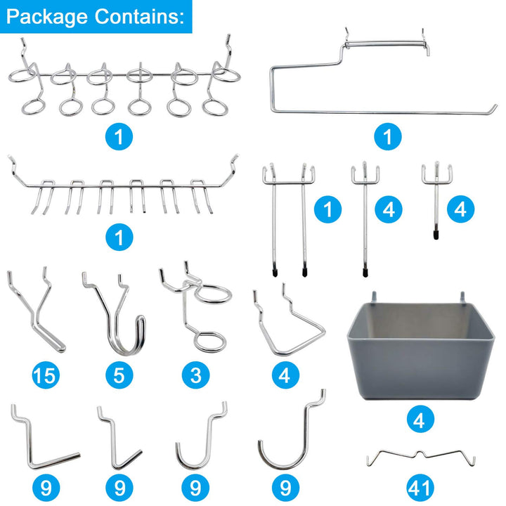 Peg Board Hooks Accessories, Pegboard Bins, Organizer, for Garage, 120pcs