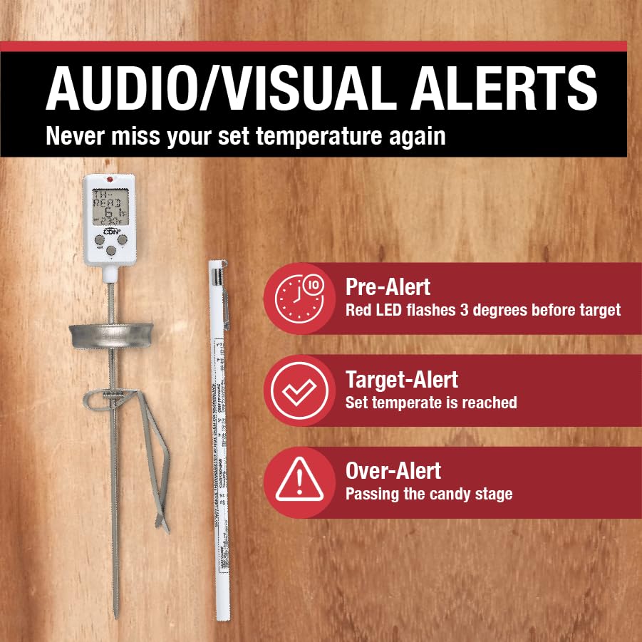 Digital Candy Thermometer Long 8'' Stainless Steel Stem, Adjustable Pot Clip, Preset Candy Stages with Audio/Visual Alerts, Instant Read For Cooking, Deep Frying & Oil - DTC450