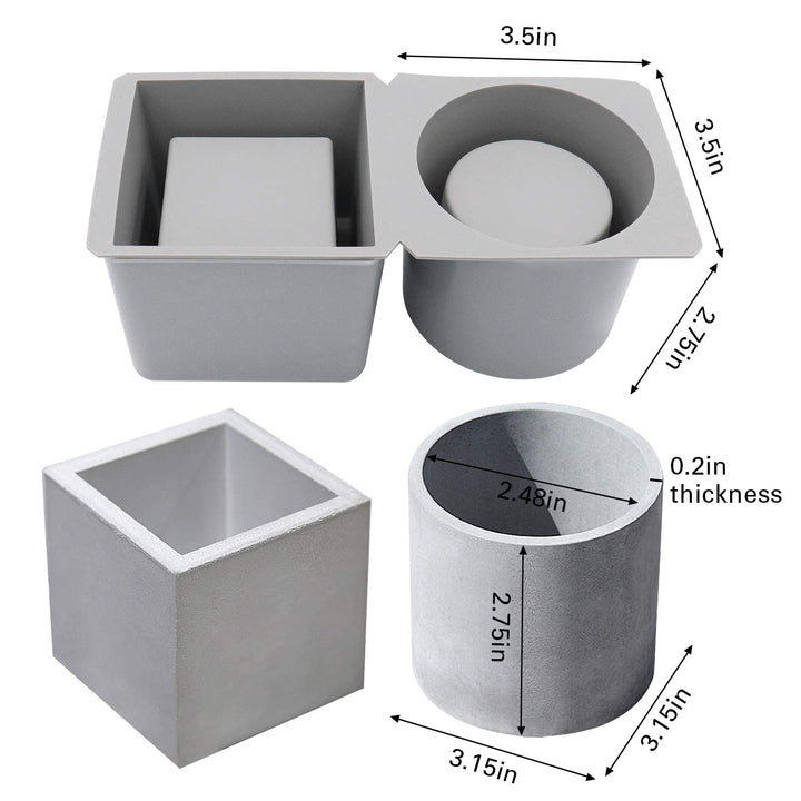 Silicone Molds for Concrete Flower Pots, Mini Concrete Silicone Mold for Plants, Square and Round Shape,2 Pack
