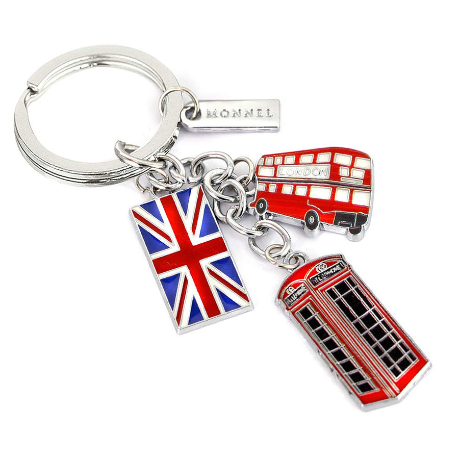 Monnel Red London Bus Flag Phone Box Metal Charms Keych