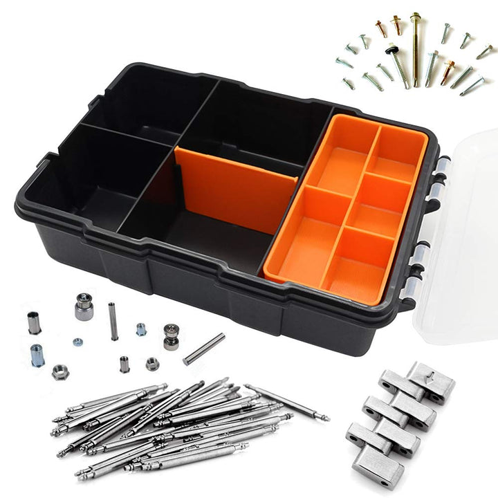 Small Tool Parts Box, Plastic Tool Storage Case, Home Hardware Organizer with Removable Dividers, Small Toolbox for Nails, Screws, Nuts and Bolts, 10-Compartment