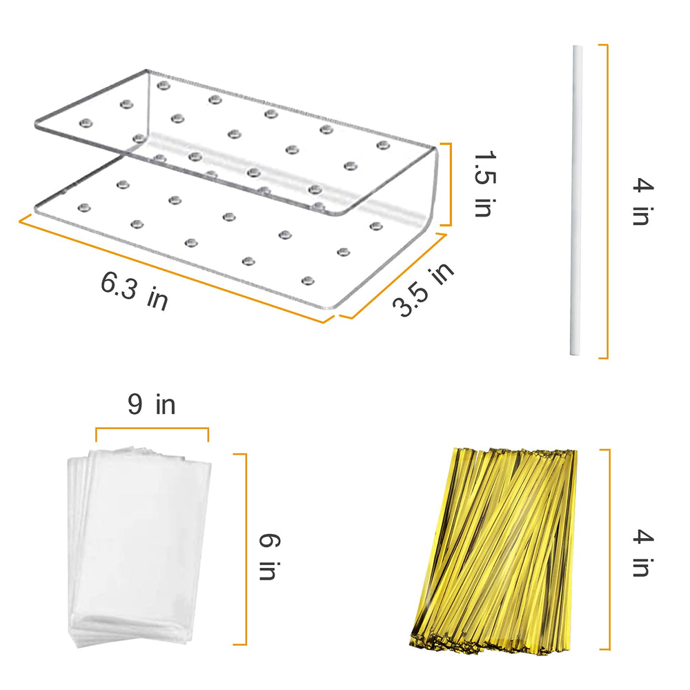 Acrylic Cake Pop Stand Display Holder with Lollipop Sticks, Treat Bags and Twist Ties for Candy Making