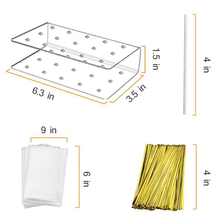 Acrylic Cake Pop Stand Display Holder with Lollipop Sticks, Treat Bags and Twist Ties for Candy Making