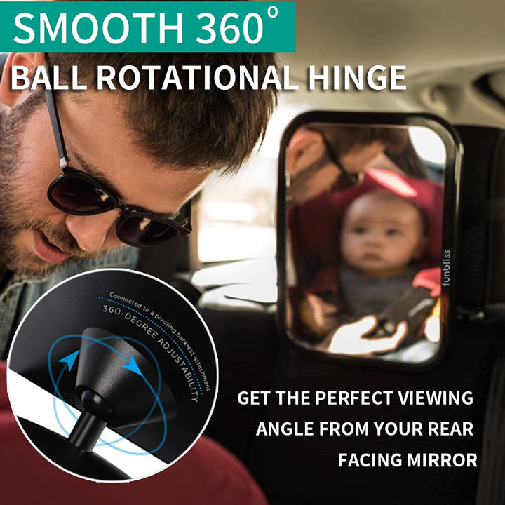 funbliss Baby Car Mirror Safely Monitor Infant Child in Rear Facing Car Seat,Car Mirror Baby Rear Facing Seat,No Assembly Required, Safer,Best Newborn Car Seat Accessories, Shatterproof