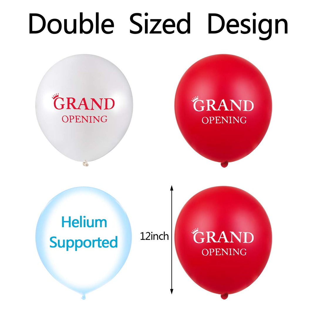 60 Pieces Grand Opening Balloons 12 Inch Double Side Celebrate Business Latex Balloons with 3 Pieces White Balloon Ribbons for Ceremony Decoration