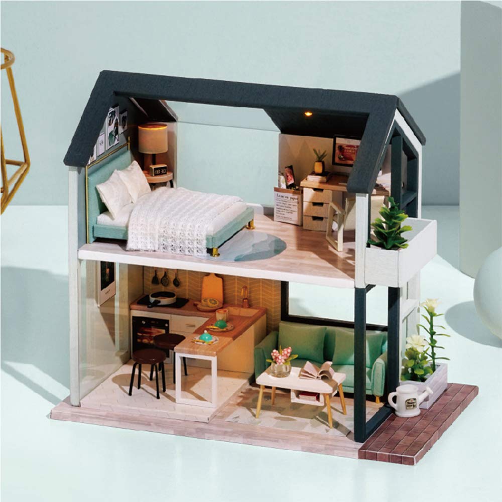 DIY Miniature Dollhouse Kit with Furniture, Mini House Kit with Dust Cover Tiny House Miniature Kit 1:36 Scale