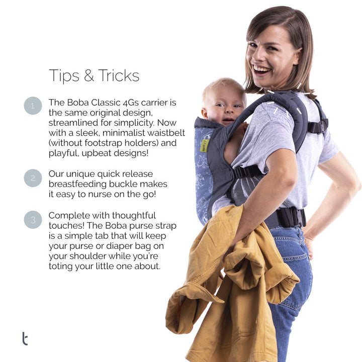 Boba Baby Carrier Classic - Backpack or Front Pack Baby Sling for 7 lb Infants and Toddlers up to 45 pounds (Navy)