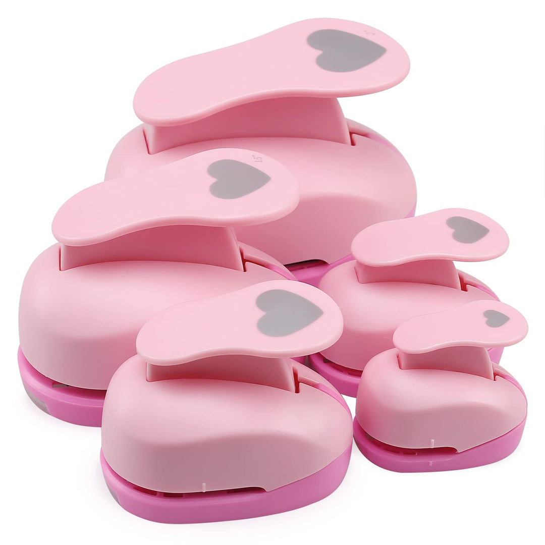5 PCS Heart Punch, Heart Lever Action Craft Punch, 5 Different Size Heart Shaped Hole Punch for Paper Crafts, Weddings, Gift Wrapping, Greeting Cards and Scrapbooks
