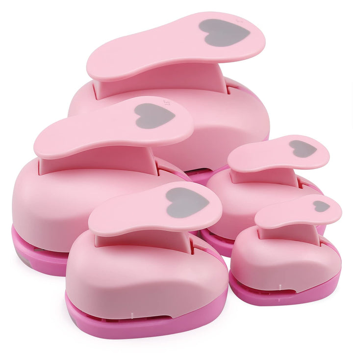 5 PCS Heart Punch, Heart Lever Action Craft Punch, 5 Different Size Heart Shaped Hole Punch for Paper Crafts, Weddings, Gift Wrapping, Greeting Cards and Scrapbooks