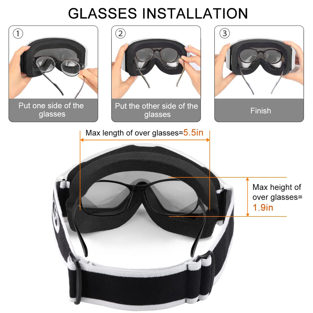 Ski Goggles OTG - Over Glasses Snow/Snowboard Goggles for Men, Women &amp; Youth - 100% UV Protection