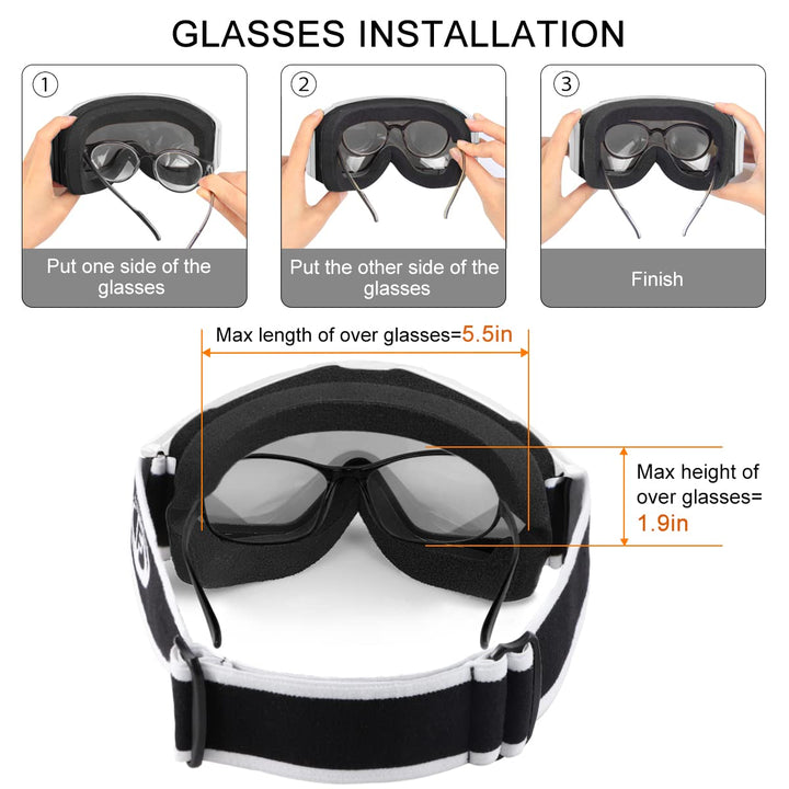 Ski Goggles OTG - Over Glasses Snow/Snowboard Goggles for Men, Women &amp; Youth - 100% UV Protection