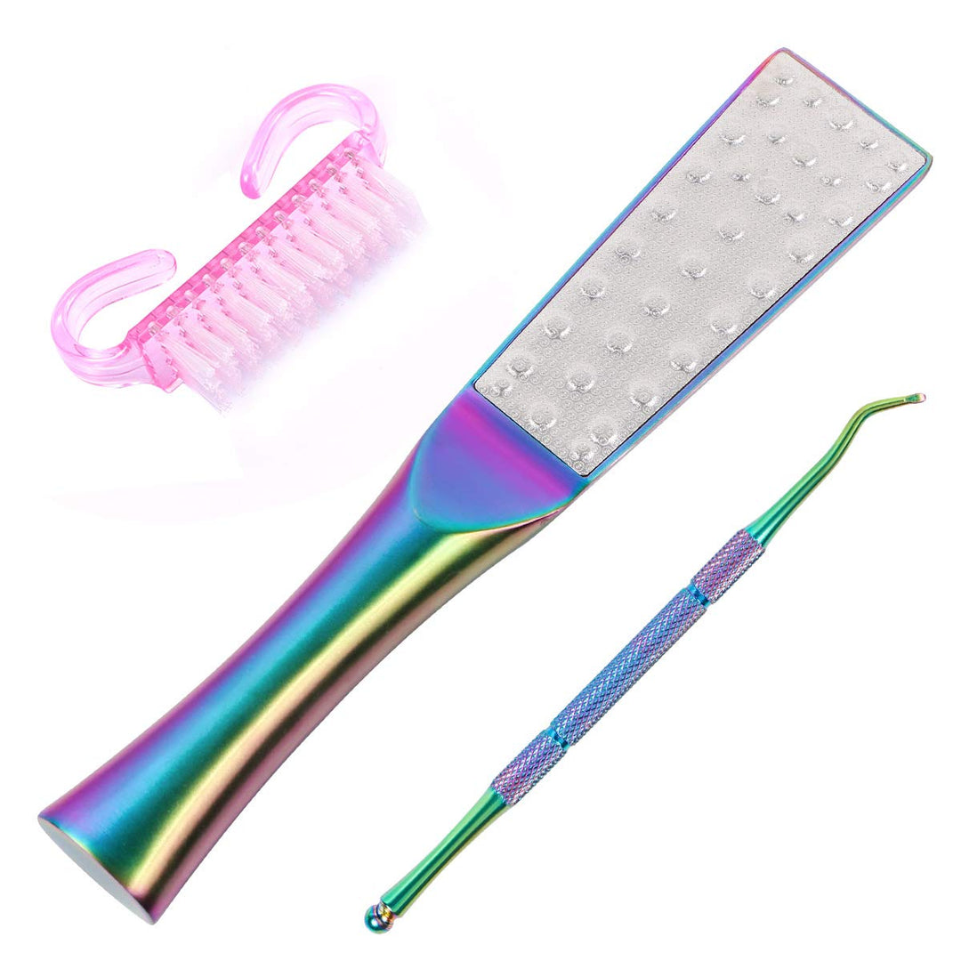 Colorful Care Pedicure Tools Set - Foot Dead Skin Remover Pedicure Cuticle Pusher Kit - Stainless Steel Foot Rasp and Pinching Cuticle Pusher for Men Women