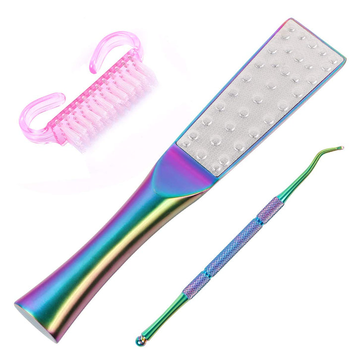Colorful Care Pedicure Tools Set - Foot Dead Skin Remover Pedicure Cuticle Pusher Kit - Stainless Steel Foot Rasp and Pinching Cuticle Pusher for Men Women