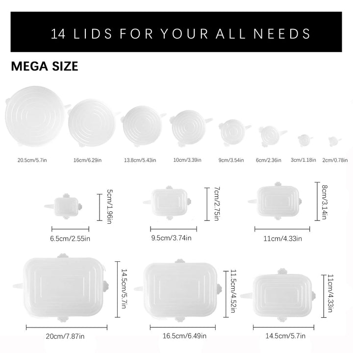 [14 Pack] Silicone Stretch Lids, 8 Round and 6 Rectangular Flexible Magic Lids,Durable,Reusable Stretch Food Saving Silicone Food Covers for Cups,Bowls,Mugs,Cans,Using in Microwave &amp; Freezer