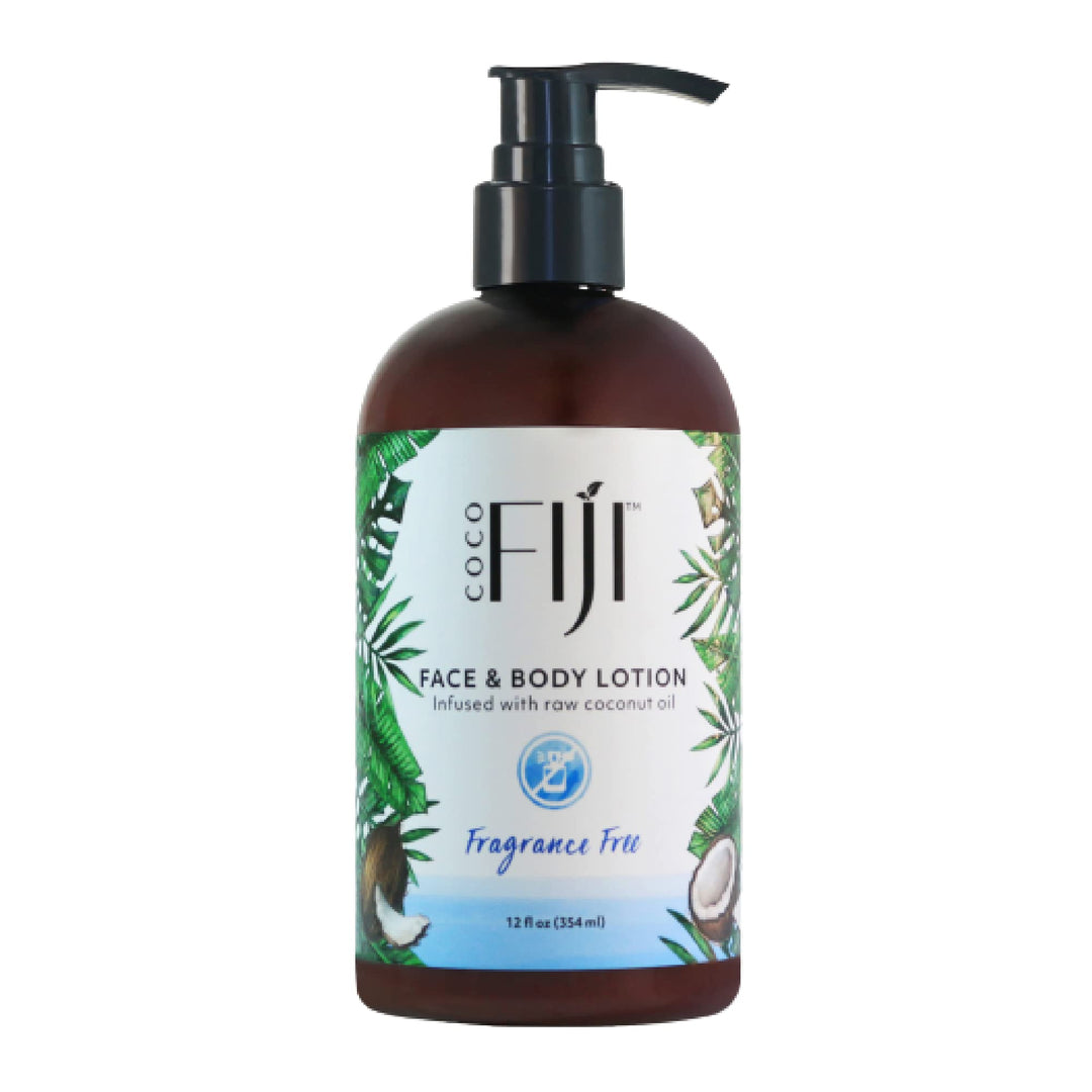 Coco Fiji Face &amp; Body Lotion Infused With Coconut Oil | Lotion for Dry Skin | Moisturizer Face Cream &amp; Massage Lotion for Women &amp; Men | Fragrance Free 12 oz, Pack of 1