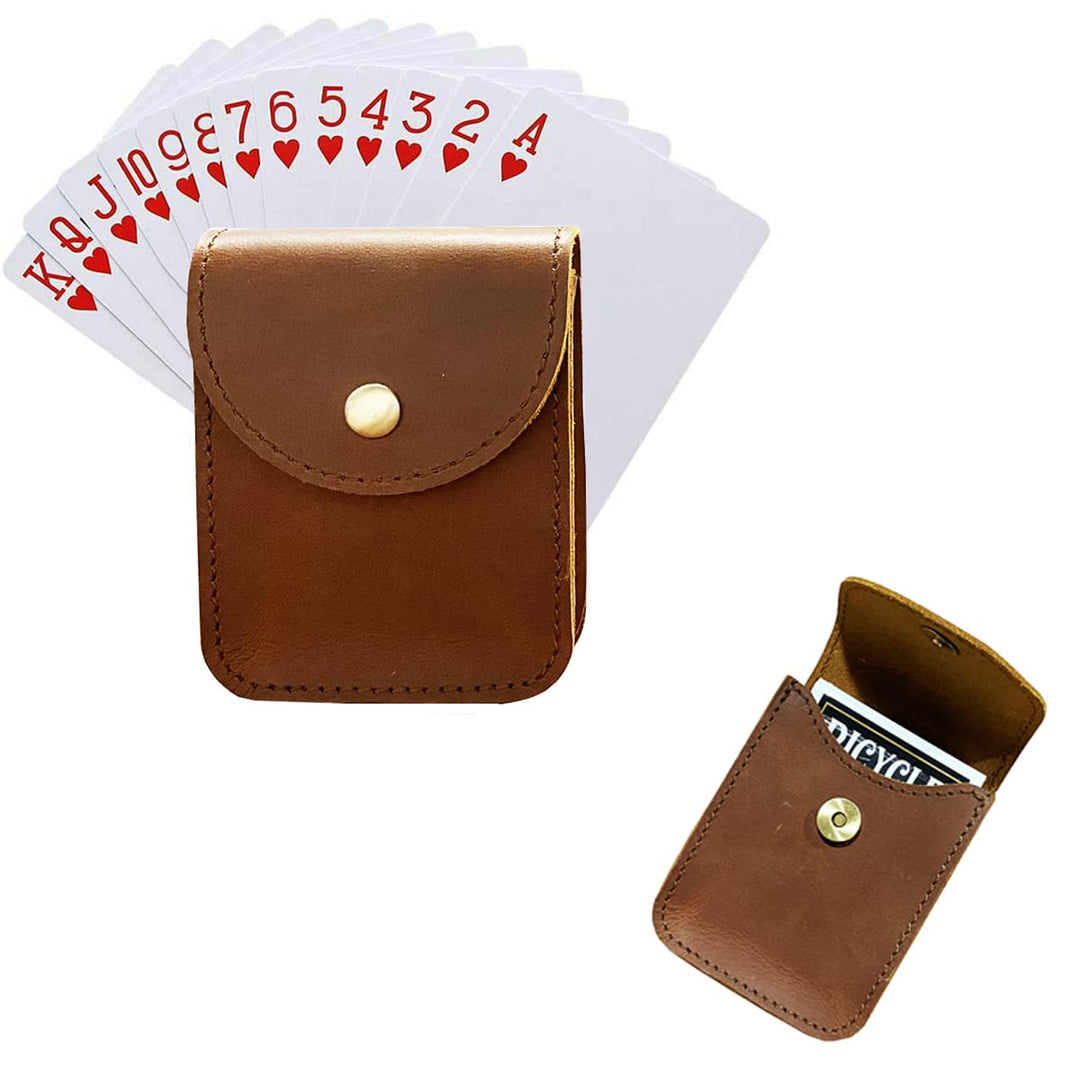 Genuine Leather Playing Card Case, Single Deck Playing Card Box,Leather Pouch Multipurpose with Belt Clip for Carrying Cards Small Tools Storage