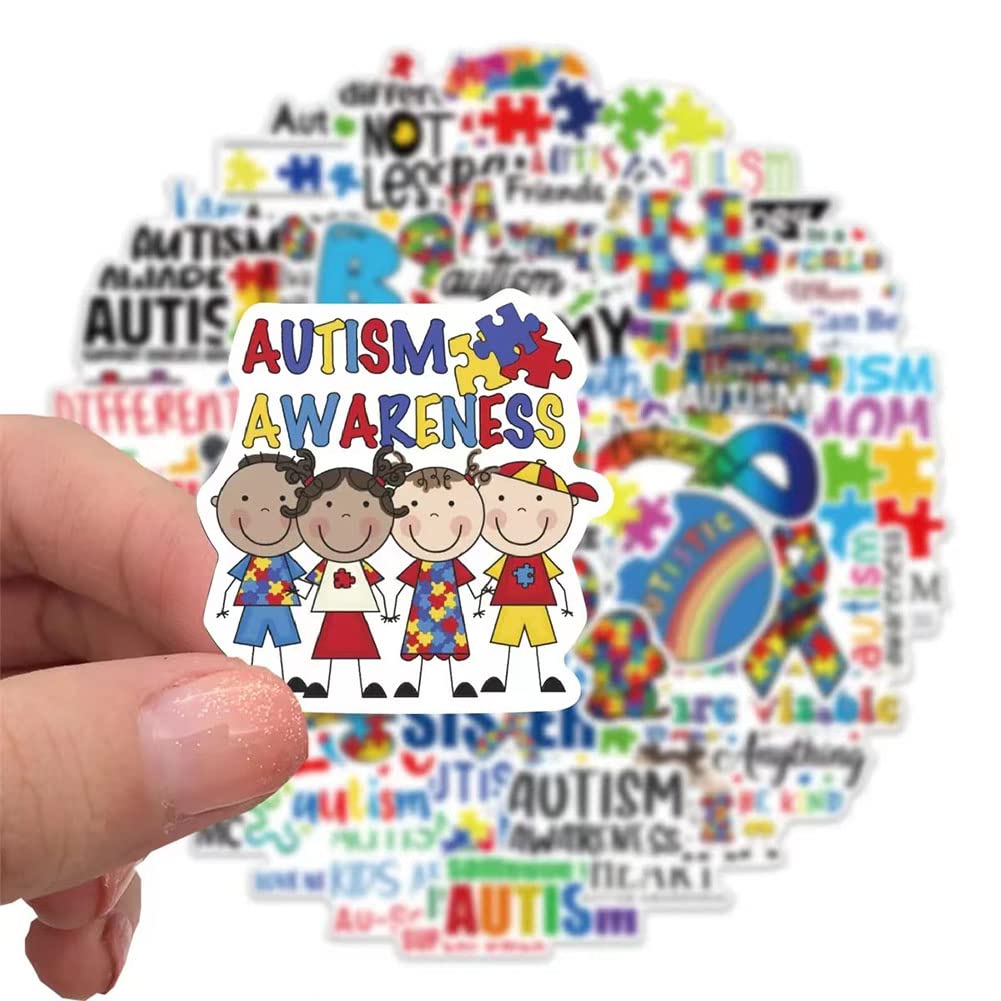 Autism Stickers |50 Pcs Autism Awareness Waterproof Vinyl Decals for Water Bottles Laptop Luggage Cup Computer Mobile Phone Skateboard Guitar Helmet Snowboard Décor