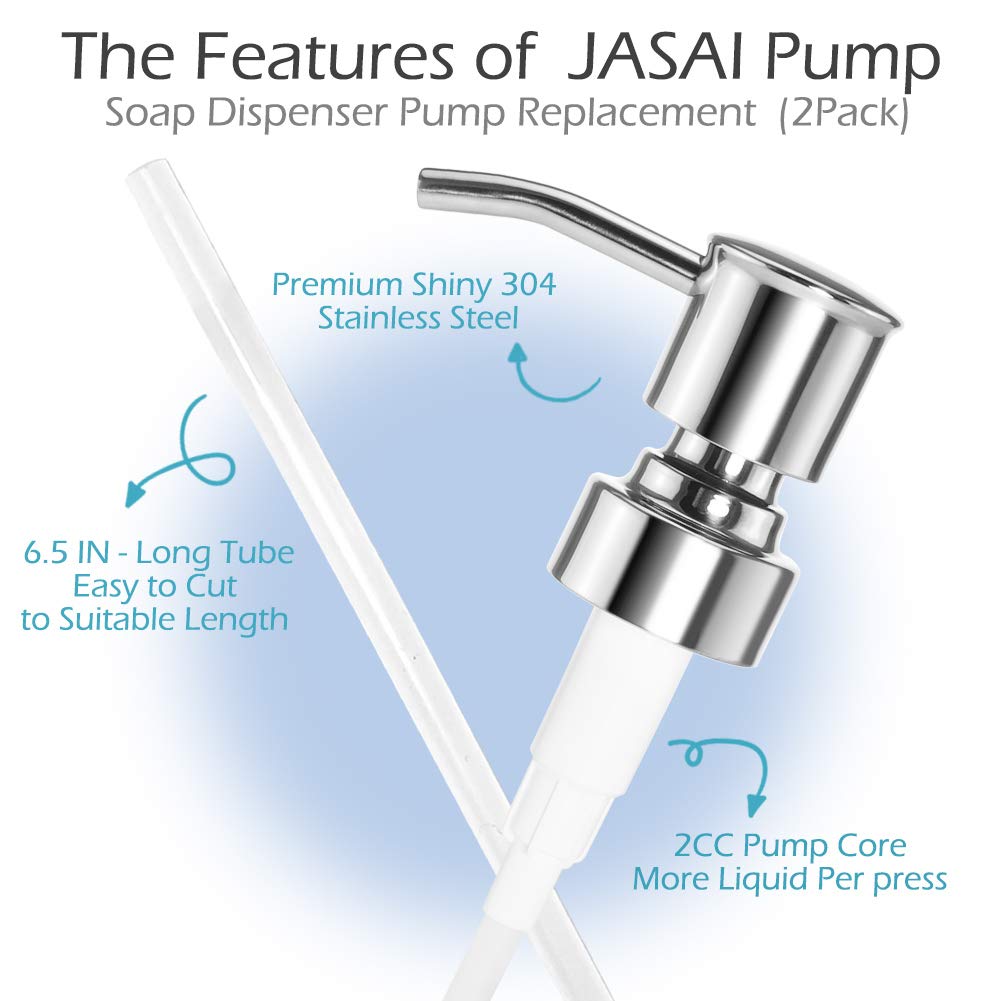 Durable 304 Stainless Steel Soap Dispenser Pump Replacement, Rust Proof Soap Pump Replacement for Regular Mouth Bottle, (2 Pack)