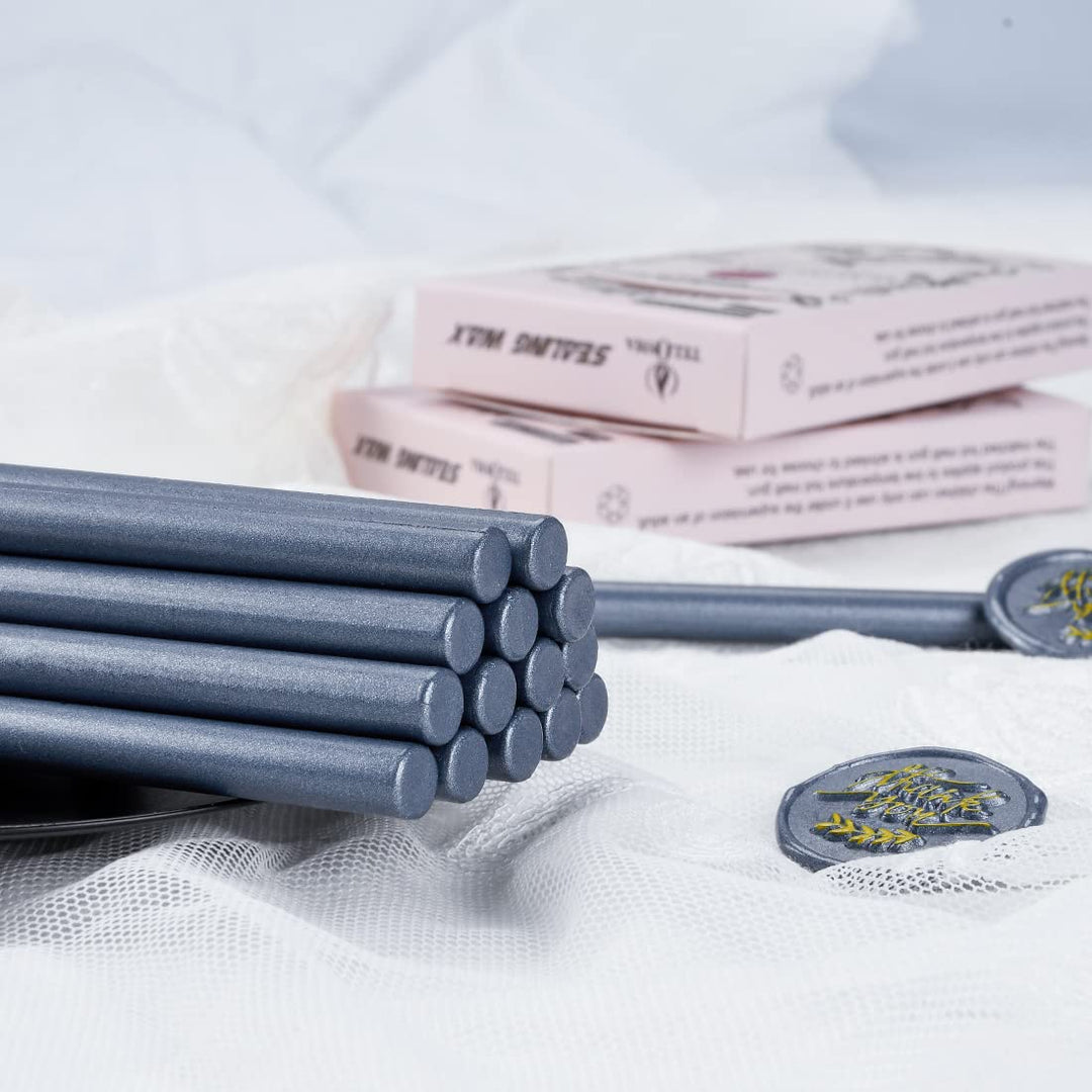16 Pcs Hot Melt Glue Wax Sticks Steel Blue Color for Mini Glue Gun, Make Wax Seals for Wedding Invitations, Thank You Cards, Envelopes, Gift Wrapping