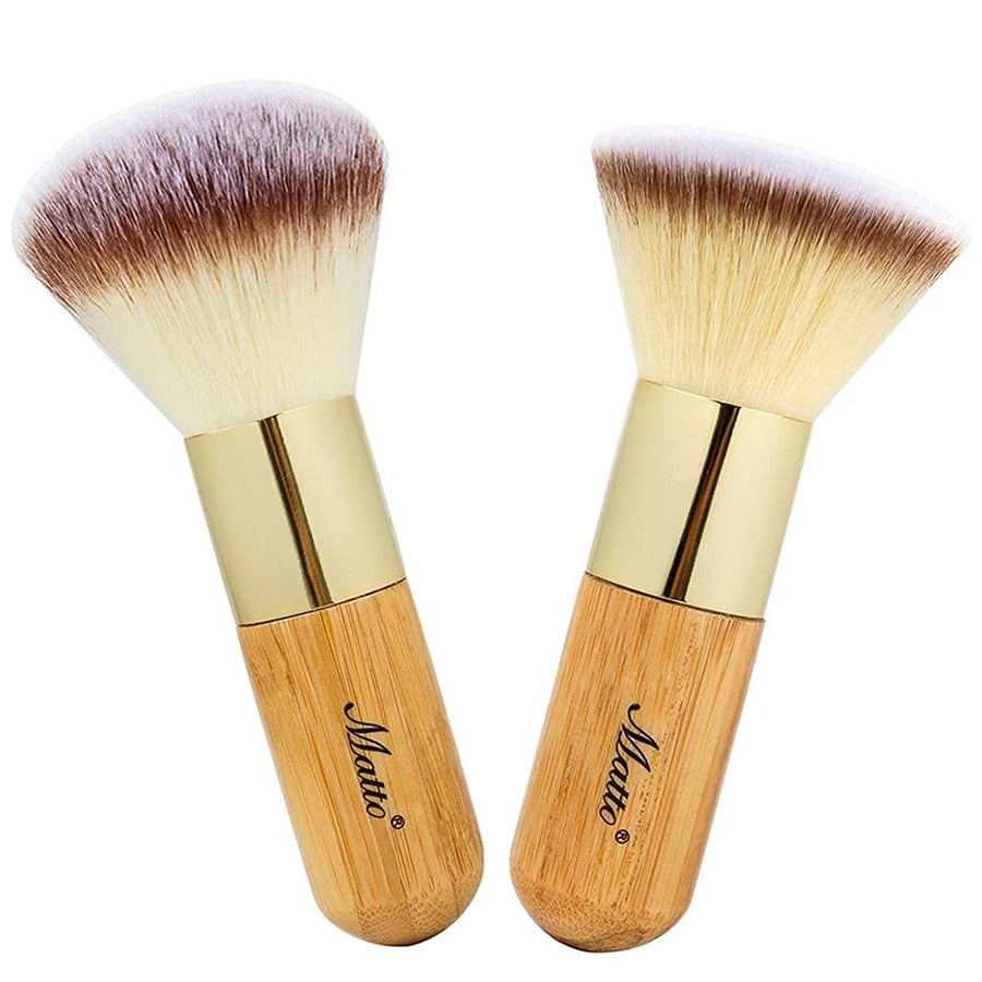Bamboo Makeup Brush Set Face Kabuki 2 Pieces - Foundation And Powder Makeup Brushes For Mineral Bb Cream