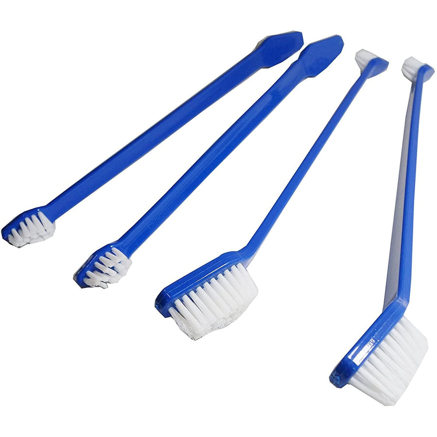 4 Piece Dog Toothbrush Set Double Sided Canine Dental Hygiene Brushes with Long 8 1/2 Inch Handles and Super Soft Bristles (Color Vary)