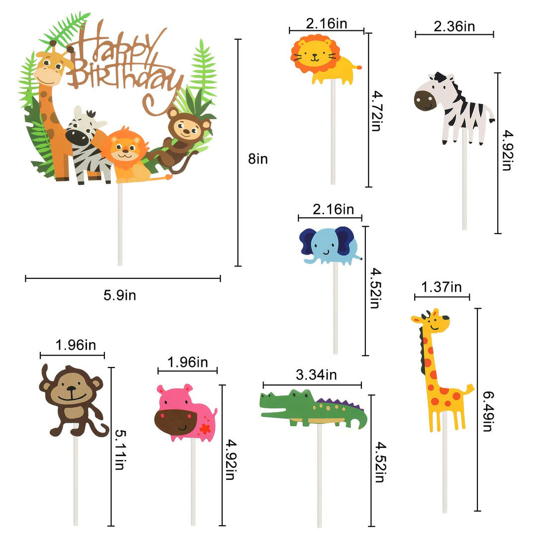 36pcs Safari Animal Cake Toppers,Jungle Animal Birthday Cupcake Topper Banner for Kids Birthday Party Baby Shower Decoration Supply