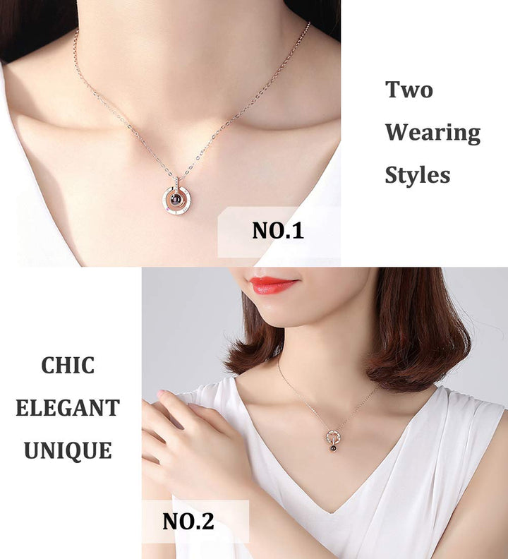 I Love You Necklace for friend Her Mom in 100 Languages Silver with Box Projection Memory Pendant Necklace in Different Ways to Say I Love U Birthday Gift for Women