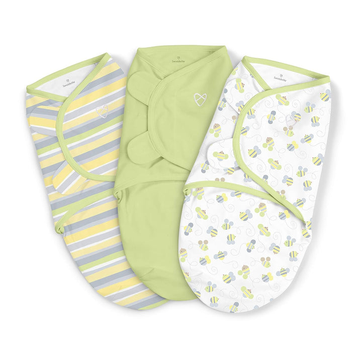 by Ingenuity Original Swaddle, 100% Cotton, Improves Sleep &amp; Calms Startle Reflex, 0-3 Months, 3-Pack - Busy Bees