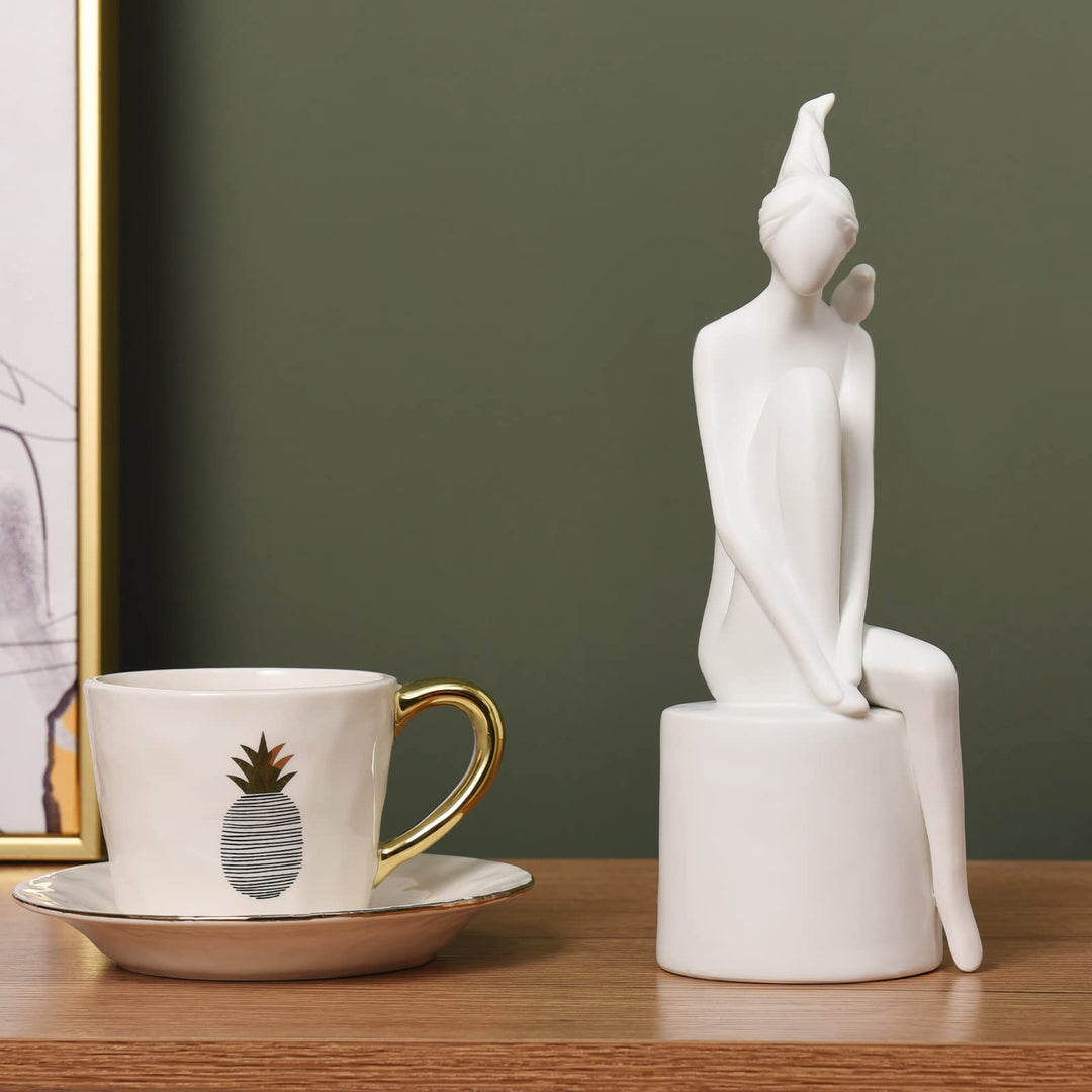 Quoowiit Ceramic Sculpture for Home Decor, Lady Figurines Woman Sculptures for Home Decor, Decorative Sculptures for Office, Shelf, Bedroom, Living Room - 259 White