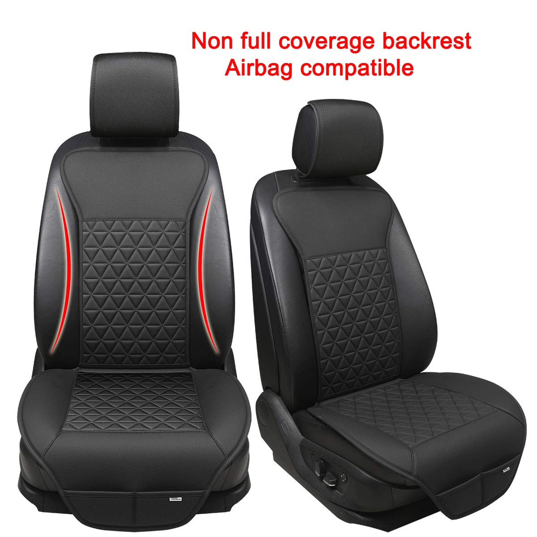 1 Pair Luxury PU Car Seat Covers Protectors for Front Seats, Triangle Pattern, Compatible with 95% Cars (Sedan/SUV/Pickup/Van) - Black
