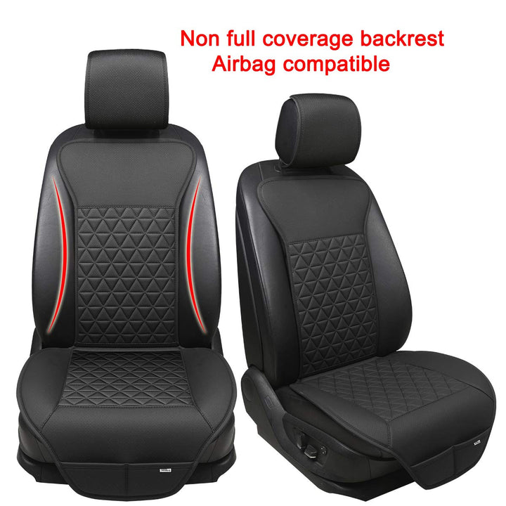 1 Pair Luxury PU Car Seat Covers Protectors for Front Seats, Triangle Pattern, Compatible with 95% Cars (Sedan/SUV/Pickup/Van) - Black