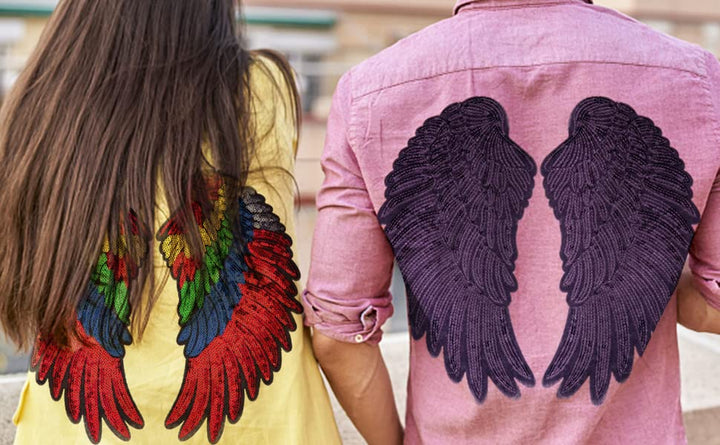 7 Pair of Wings Sequins Angel Wings Iron On Patch DIY Embroidered Applique Bling Wings for Jackets Cloth or Bag Decoration