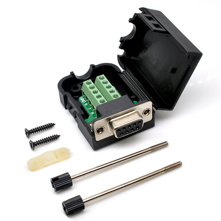 Connector DB9 RS232 D-SUB Female Adapter Serial 9 Pin Port DB9 COB Breakout Terminal Connector Signal Module with Case (Female with Screw)