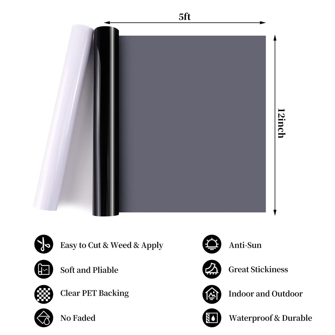 White &amp; Black Permanent Vinyl - 12 x 5ft Glossy Black Vinyl Roll and White Vinyl &amp; Transfer Tape Set, White Permanent Vinyl Black Vinyl for Cricut, Silhouette, Adhesive Vinyl for Craft Projects