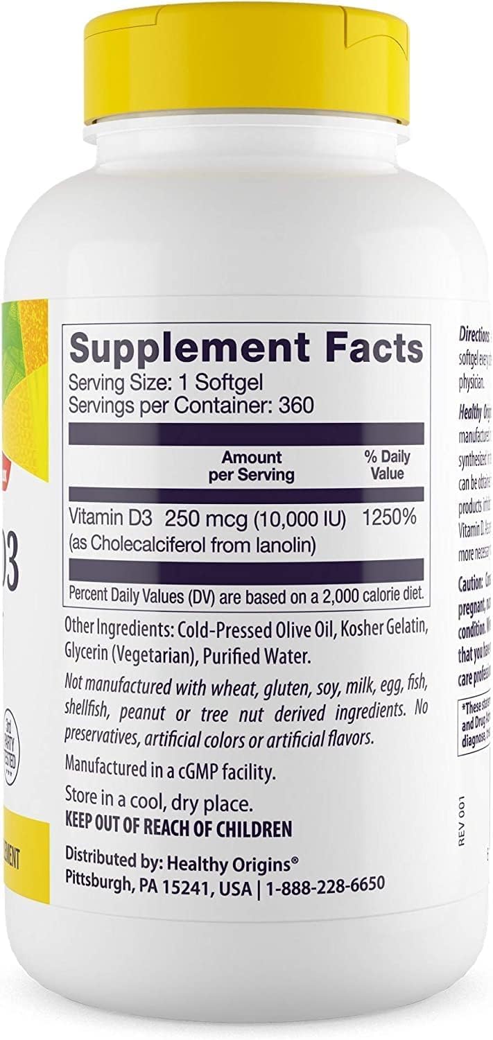 Vitamin D3 (Lanolin) 10,000 IU Softgel - Bone Health and Immune Support Supplement - Easily Absorbable Vitamin D Supplements - Gluten-Free Vitamin D3 Supplement - 360 Softgels