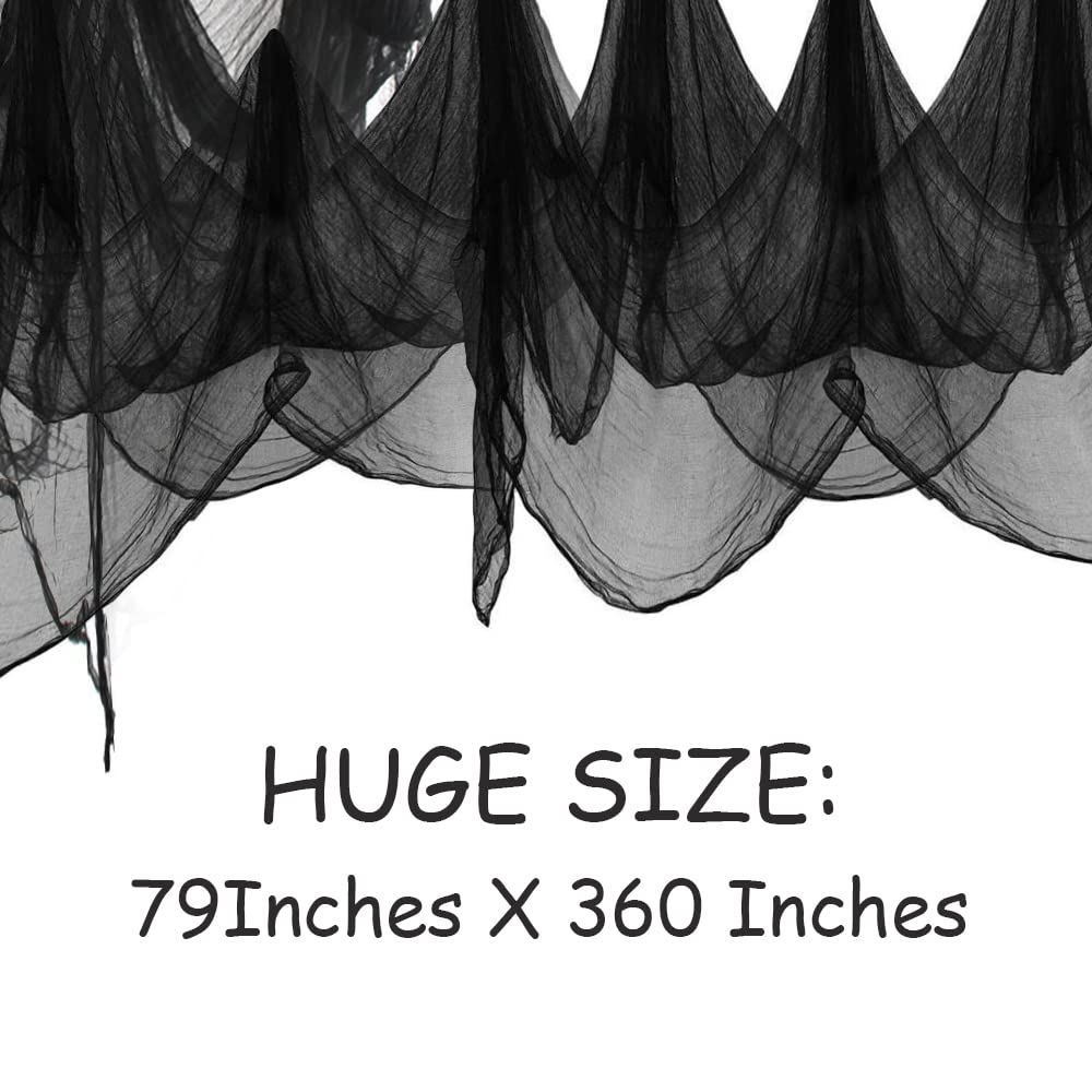 Halloween Creepy Cloth Black 360 x 79 Inches Spooky Halloween Decorations Cheesecloth with Spider Web Party Supplies Décor for Haunted House, Garden, Patio, Indoor Wall Hanger Windows