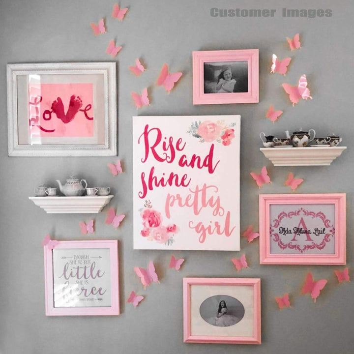 24pcs 3D Butterfly Removable Mural Stickers Wall Stickers Decal for Home and Room Decoration (Pink-24pcs)