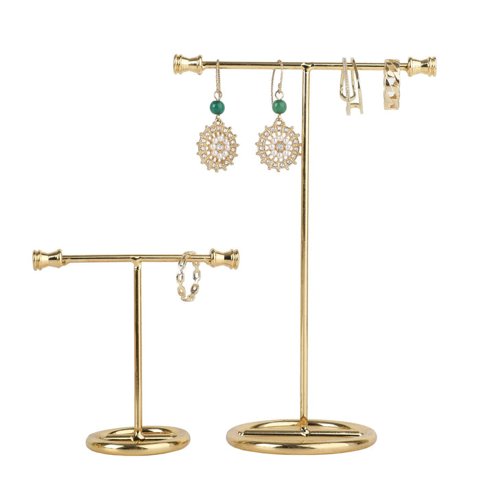 Gold Metal 2pcs T Bar Earring Display Stand, Jewelry Holders for online store Retail photography propsGold- Round Base 2pcs Height 3 and 6.1