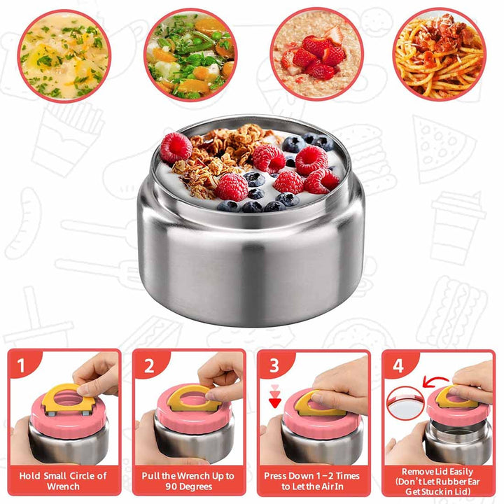 8oz Soup Thermo Wide Mouth Vacuum Insulated Food Jar for Hot&amp;Cold Food, Leak Proof Stainless Steel Kids Lunch Container for School Travel(Pink)