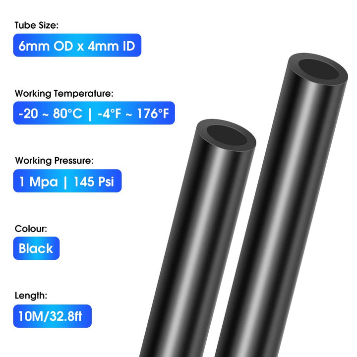 Black 6mm OD 4mm ID Polyurethane PU Air Hose Pipe Tube Kit 10 Meter 32.8ft