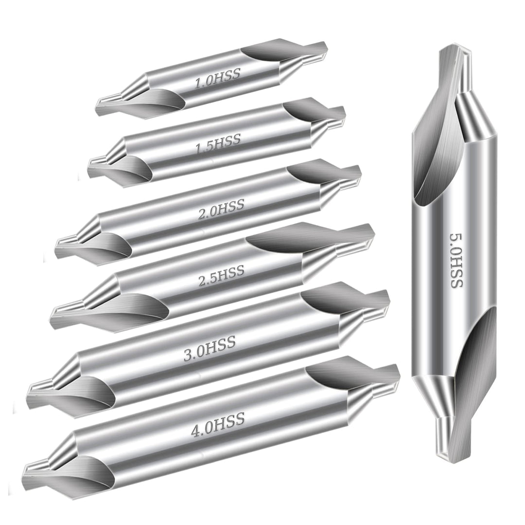 Center Drill Bits Set - High Speed Steel Center Drill Bits Kit Countersink Tools for Lathe Metalworking, 7 pcs 60-Degree Angle Center Drill Bits in Size 1.0 1.5 2.0 2.5 3.0 4.0 5.0