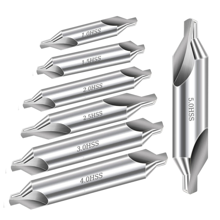 Center Drill Bits Set - High Speed Steel Center Drill Bits Kit Countersink Tools for Lathe Metalworking, 7 pcs 60-Degree Angle Center Drill Bits in Size 1.0 1.5 2.0 2.5 3.0 4.0 5.0