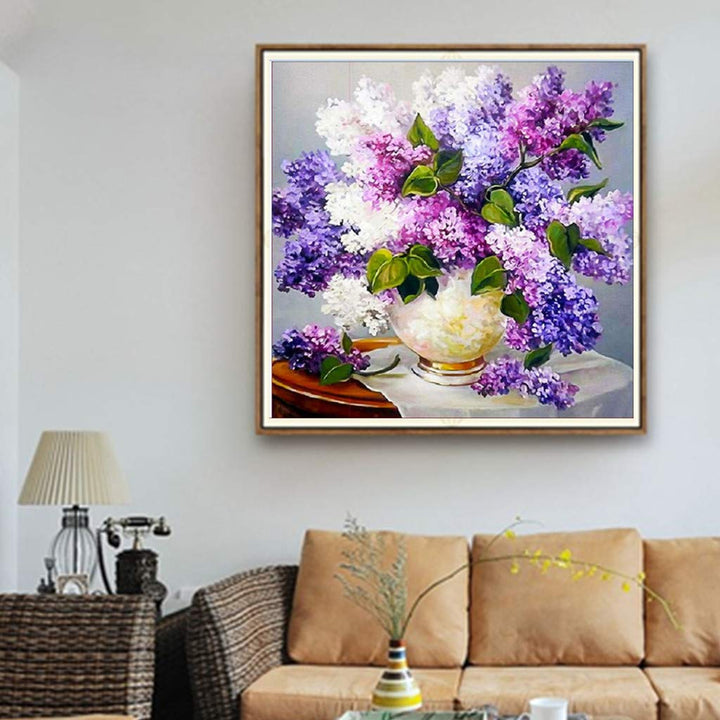 DIY 5d Diamond Painting Shiny Crystal Diamond Kits, Purple Flowers Painting Diamonds, Rhinestone Embroidery Cross Stitch Kits Supply Arts Craft Canvas Wall Decor Stickers Home decor12x12inches