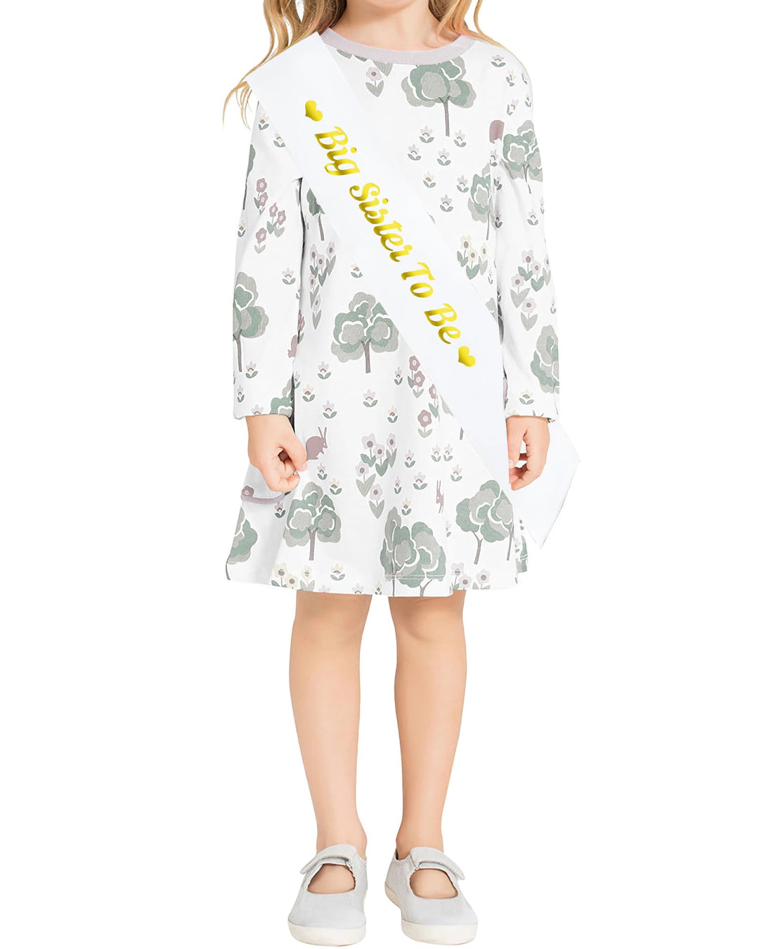 Blingbling Big Sister to be Sash, White Satin with Gold Font with Heart, Best Baby Shower Decorations Gifts, Baby Boy Or Girl Neutral (Children&#39;s Style)