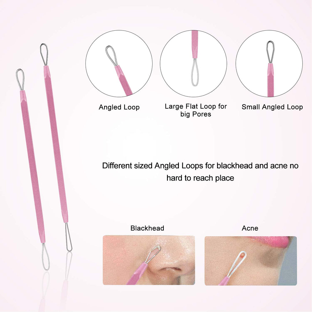 Blackhead Remover Tool, 10Pcs Professional Pimple Popper Tool Kit - Easy Removal for Whitehead Popping, Zit Removing for Risk Free Nose Face, Anti-Slip Coating Handle(Pink)