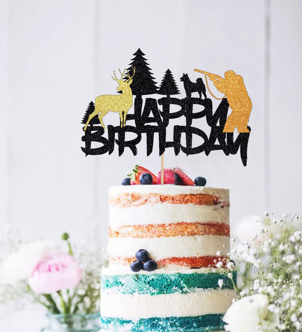 BIABISD Hunting Cake Topper Deer Hunter Out Hunting Camping Birthday Party Supplies Decorations Kids Boys Girls Mens Womens Happy Birthday Party Supplies