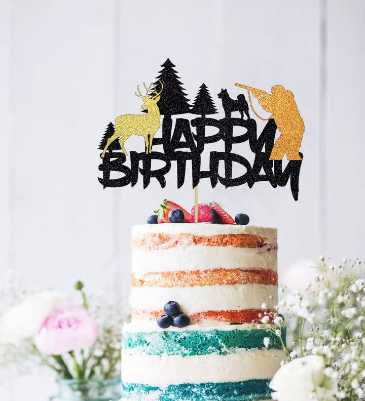 BIABISD Hunting Cake Topper Deer Hunter Out Hunting Camping Birthday Party Supplies Decorations Kids Boys Girls Mens Womens Happy Birthday Party Supplies
