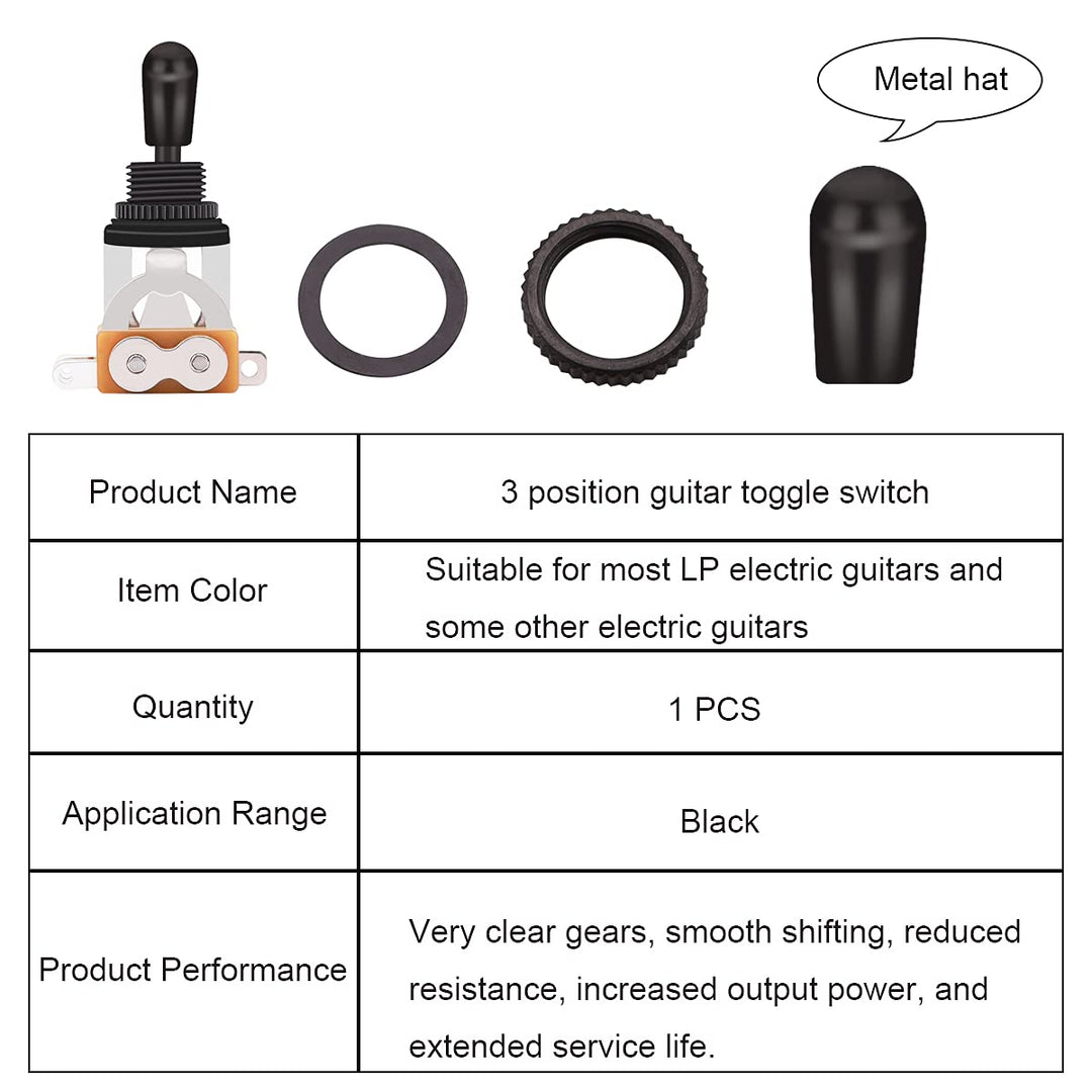 3 Way Guitar Toggle Switch Pickup Selector Black Metal hat Replaceable Black Switch tip Short Straight Guitar Toggle Switch Pickup Selector D-M-007