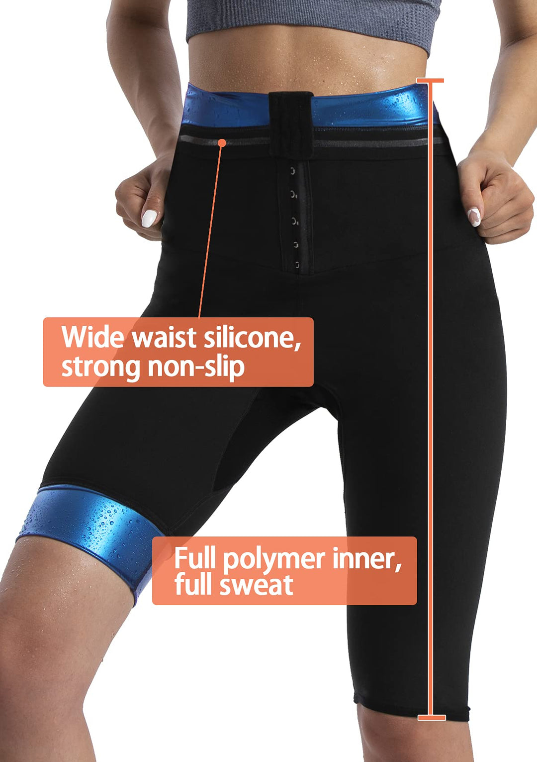 Sauna Pants Women Sweat Capris Slimming Leggings,Mesh Crotch,High Waist Workout Body Shaper Suits(TBH70031-01-L)