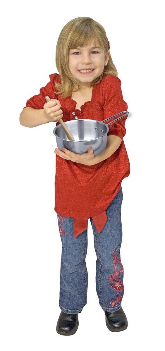 Melissa &amp; Doug Stainless Steel Pots and Pans Pretend Play Kitchen Set for Kids (8 pcs) - Kids Kitchen Accessories Set, Toy Pots And Pans For Kids Kitchen, Cooking Toys For Kids Ages 3+